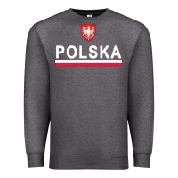 Charcoal Heather Sporty Polska Flag And Emblem Polish Coat Of Arms Pullover Hoodie Premium Sweatshirt - ArtChic