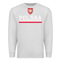 Dove Grey Sporty Polska Flag And Emblem Polish Coat Of Arms Pullover Hoodie Premium Sweatshirt - ArtChic
