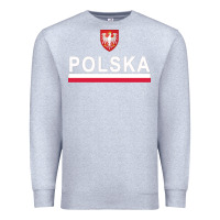 Heather Grey Sporty Polska Flag And Emblem Polish Coat Of Arms Pullover Hoodie Premium Sweatshirt - ArtChic