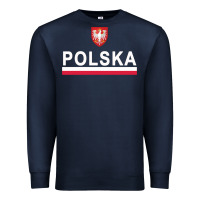 Navy Sporty Polska Flag And Emblem Polish Coat Of Arms Pullover Hoodie Premium Sweatshirt - ArtChic