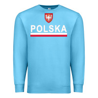 Ocean Blue Sporty Polska Flag And Emblem Polish Coat Of Arms Pullover Hoodie Premium Sweatshirt - ArtChic