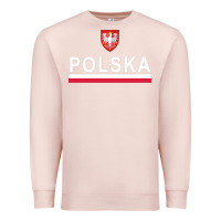 Pale Pink Sporty Polska Flag And Emblem Polish Coat Of Arms Pullover Hoodie Premium Sweatshirt - ArtChic