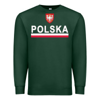 Sports Green Sporty Polska Flag And Emblem Polish Coat Of Arms Pullover Hoodie Premium Sweatshirt - ArtChic