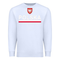 White Sporty Polska Flag And Emblem Polish Coat Of Arms Pullover Hoodie Premium Sweatshirt - ArtChic