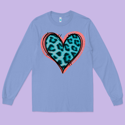 Blue Leopard Heart Long Sleeve Tee Designed By Jasminsmagicworld