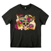 Asphalt mexican skull sombrero tequila bottle paper roses Heavy Core Tee - Artiststas