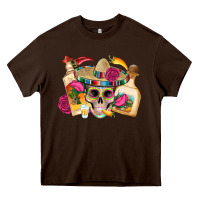 Chocolate Brown mexican skull sombrero tequila bottle paper roses Heavy Core Tee - Artiststas