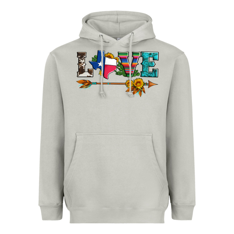 Love Texas Serape Cowhide Cactus And Sunflowers Heavyweight Hoodie by Artiststas | Teevron