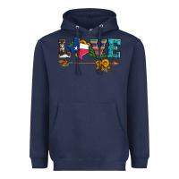Navy love texas serape cowhide cactus and sunflowers Heavyweight Hoodie - Artiststas