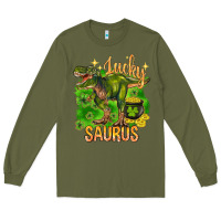 Army Green St. Patrick's day lucky Saurus Long Sleeve Tee - HowdyJamesFarm
