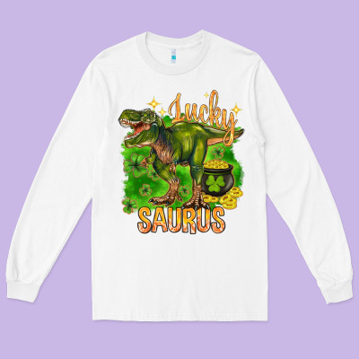 St. Patrick's Day Lucky Saurus Long Sleeve Tee Designed By Howdyjamesfarm