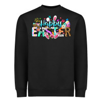 Black Happy Easter Bunny Heavyweight Sweatshirt - CowhideDigitalArt