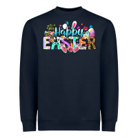 Navy Happy Easter Bunny Heavyweight Sweatshirt - CowhideDigitalArt