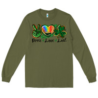 Army Green Peace love St. Patrick's Day Long Sleeve Tee - CowGirlArtShop