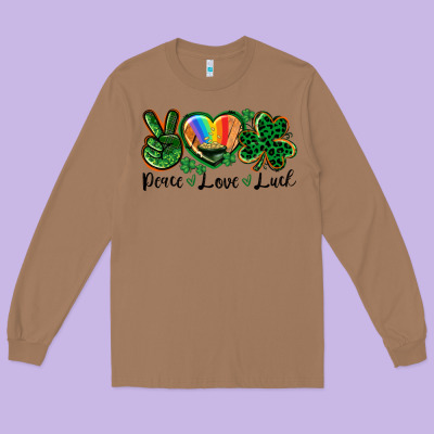 Peace Love St. Patrick's Day Long Sleeve Tee Designed By Cowgirlartshop