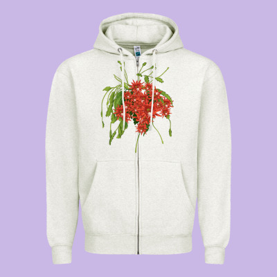 Red Orchid Cactus Zipper Hoodie Designed By Lillyallendesigns