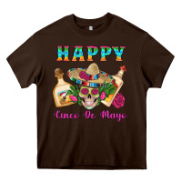 Chocolate Brown Happy Cinco De Mayo Mexican Skull Tequila Bottle Roses Cactus Heavy Core Tee - Artiststas