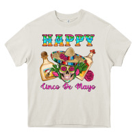 Cream Happy Cinco De Mayo Mexican Skull Tequila Bottle Roses Cactus Heavy Core Tee - Artiststas