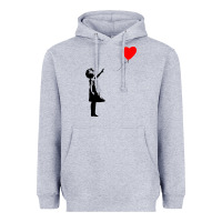 Heather Grey banksy girl with balloon Heavyweight Hoodie - ArtChic