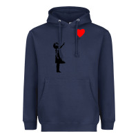 Navy banksy girl with balloon Heavyweight Hoodie - ArtChic