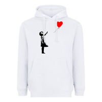 White banksy girl with balloon Heavyweight Hoodie - ArtChic