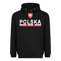 Black Sporty Polska Flag And Emblem Polish Coat Of Arms Pullover Hoodie Heavyweight Hoodie - ArtChic