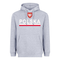 Heather Grey Sporty Polska Flag And Emblem Polish Coat Of Arms Pullover Hoodie Heavyweight Hoodie - ArtChic