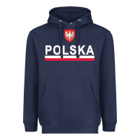 Navy Sporty Polska Flag And Emblem Polish Coat Of Arms Pullover Hoodie Heavyweight Hoodie - ArtChic