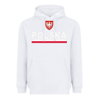 White Sporty Polska Flag And Emblem Polish Coat Of Arms Pullover Hoodie Heavyweight Hoodie - ArtChic