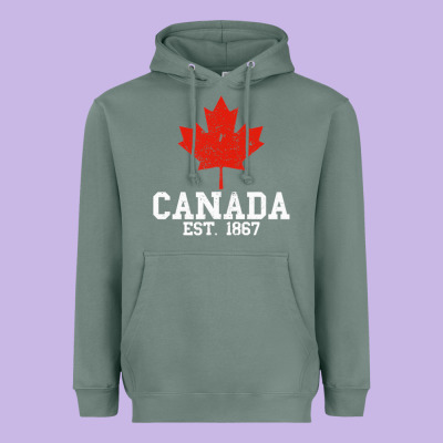Vintage Canada Est.1867 Maple Leaf Canadian Flag R Heavyweight Hoodie Designed By Artchic