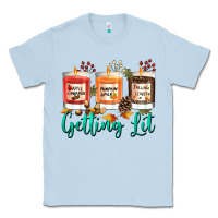Dusty Blue Candles with Fall Getting Lit Classic Tee - texasbilliewilder