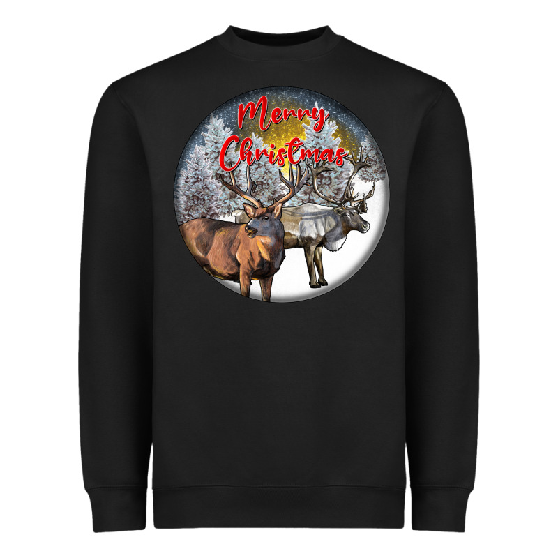 Mule Buck Deer Christmas Heavyweight Sweatshirt by LillyAllenDesigns | Teevron
