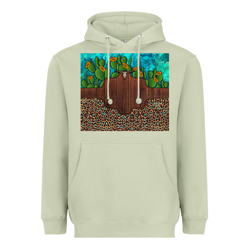 Custom Cactus And Sunflowers Leopard Turquoise Heavyweight Hoodie by Artiststas | Teevron