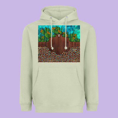 Custom Cactus And Sunflowers Leopard Turquoise Heavyweight Hoodie Designed By Artiststas