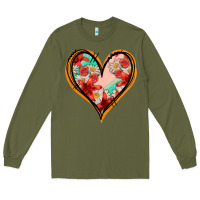 Army Green floral orange glitter heart Long Sleeve Tee - Jasminsmagicworld