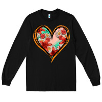 Black floral orange glitter heart Long Sleeve Tee - Jasminsmagicworld