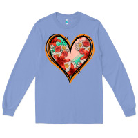 Colony Blue floral orange glitter heart Long Sleeve Tee - Jasminsmagicworld