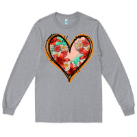 Heather Grey floral orange glitter heart Long Sleeve Tee - Jasminsmagicworld