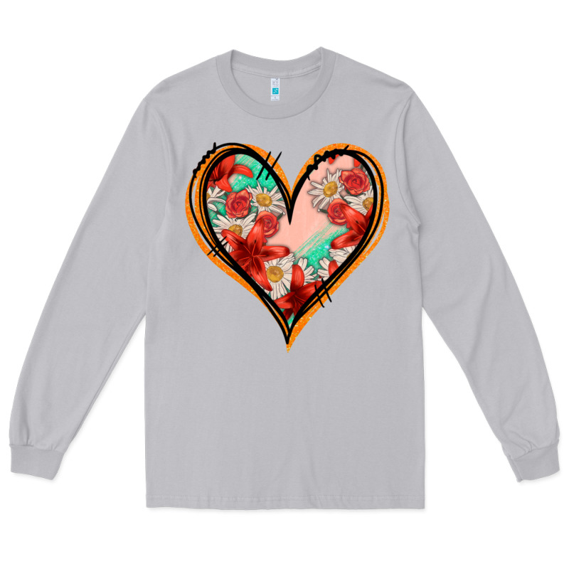 Floral Orange Glitter Heart Long Sleeve Tee by Jasminsmagicworld | Teevron