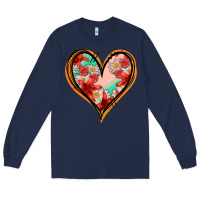 Navy floral orange glitter heart Long Sleeve Tee - Jasminsmagicworld