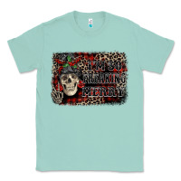Seafoam I'm so freaking merry skeleton messy bun Classic Tee - NancyCooperArtShop