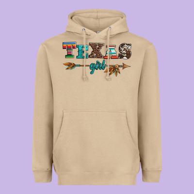 Texas Girl Serape Turquoise Leopard Cowhide Arrow Heavyweight Hoodie Designed By Artiststas