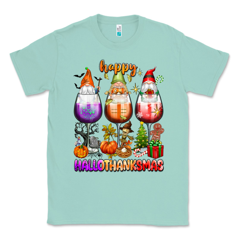 Happy Hallothanksmas Wine Glasses And Gnomes Classic Tee by texasbilliewilder | Teevron