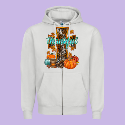 Thankful Cross Zipper Hoodie Designed By Racoondesign