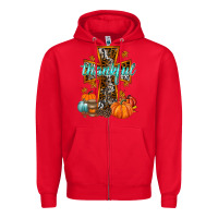 Red thankful cross Zipper Hoodie - RacoonDesign
