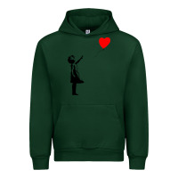 Forest Green banksy girl with balloon Urban Hoodie - ArtChic