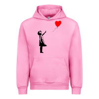 Fuchsia Pink banksy girl with balloon Urban Hoodie - ArtChic