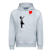 Heather Grey banksy girl with balloon Urban Hoodie - ArtChic