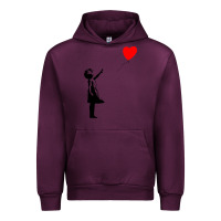 Mauve Wine banksy girl with balloon Urban Hoodie - ArtChic