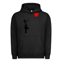 Pigment Black banksy girl with balloon Urban Hoodie - ArtChic